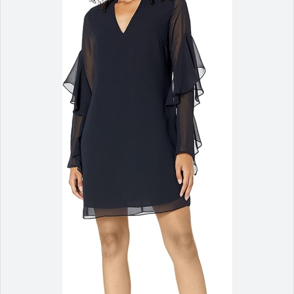 Sam Edelman/Navy Sheer Sleeve Dress Sz 8 - Picture 1 of 5